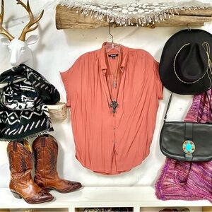 Madewell Dusty copper Button-Up Top/cover up boho blouse w prairie vibe